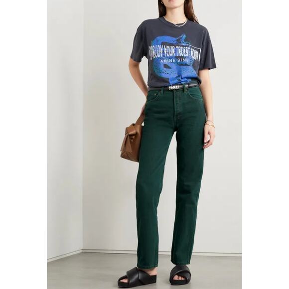 (26) $285 Re/Done 90s High Rise Loose Evergreen Dipped Jean - Picture 1 of 8